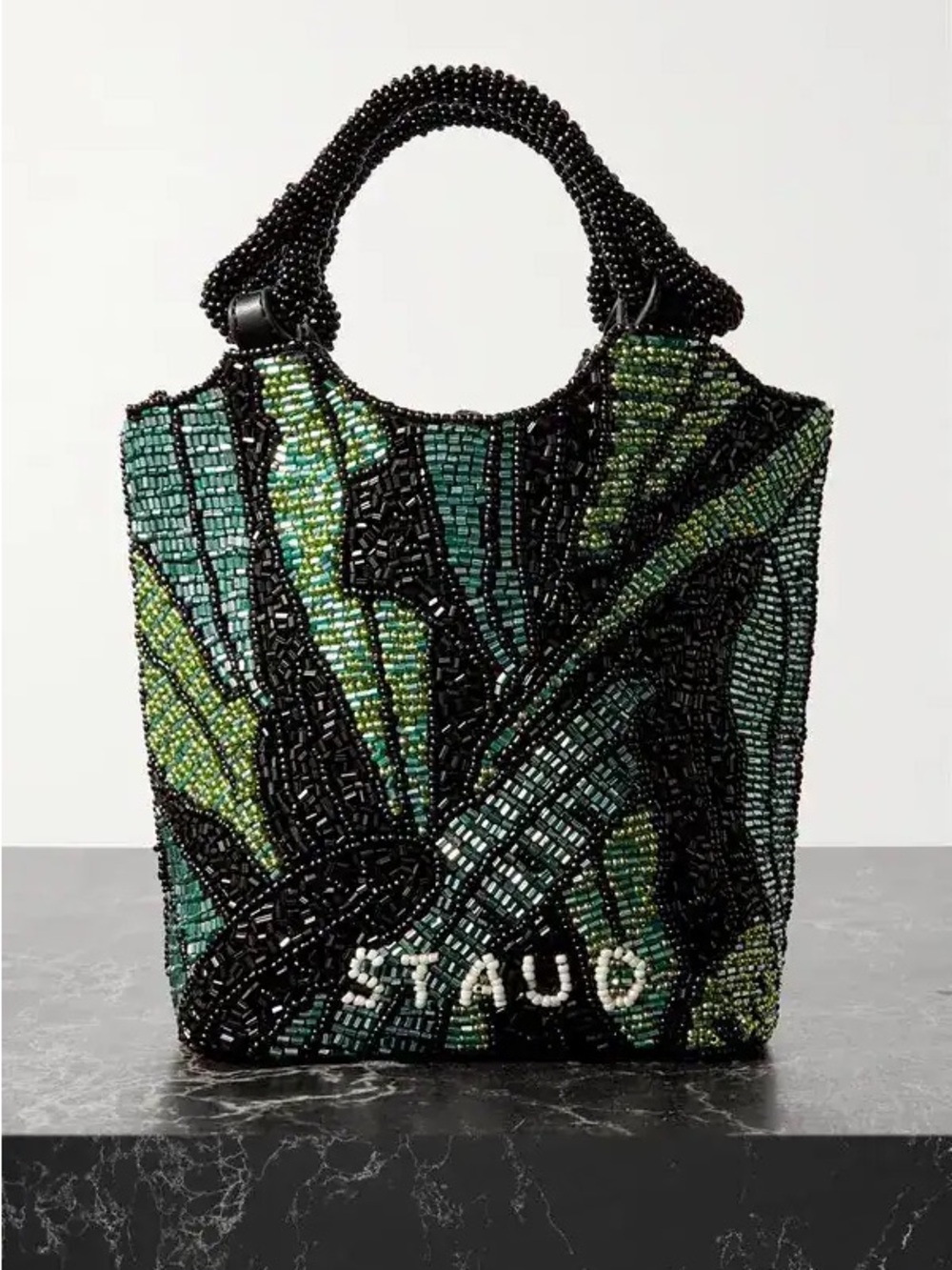 STAUD Zoe Beaded Mini Bag in Green Palm